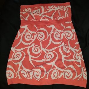 Coral & White abstract swirl print strapless plus size 2X dress